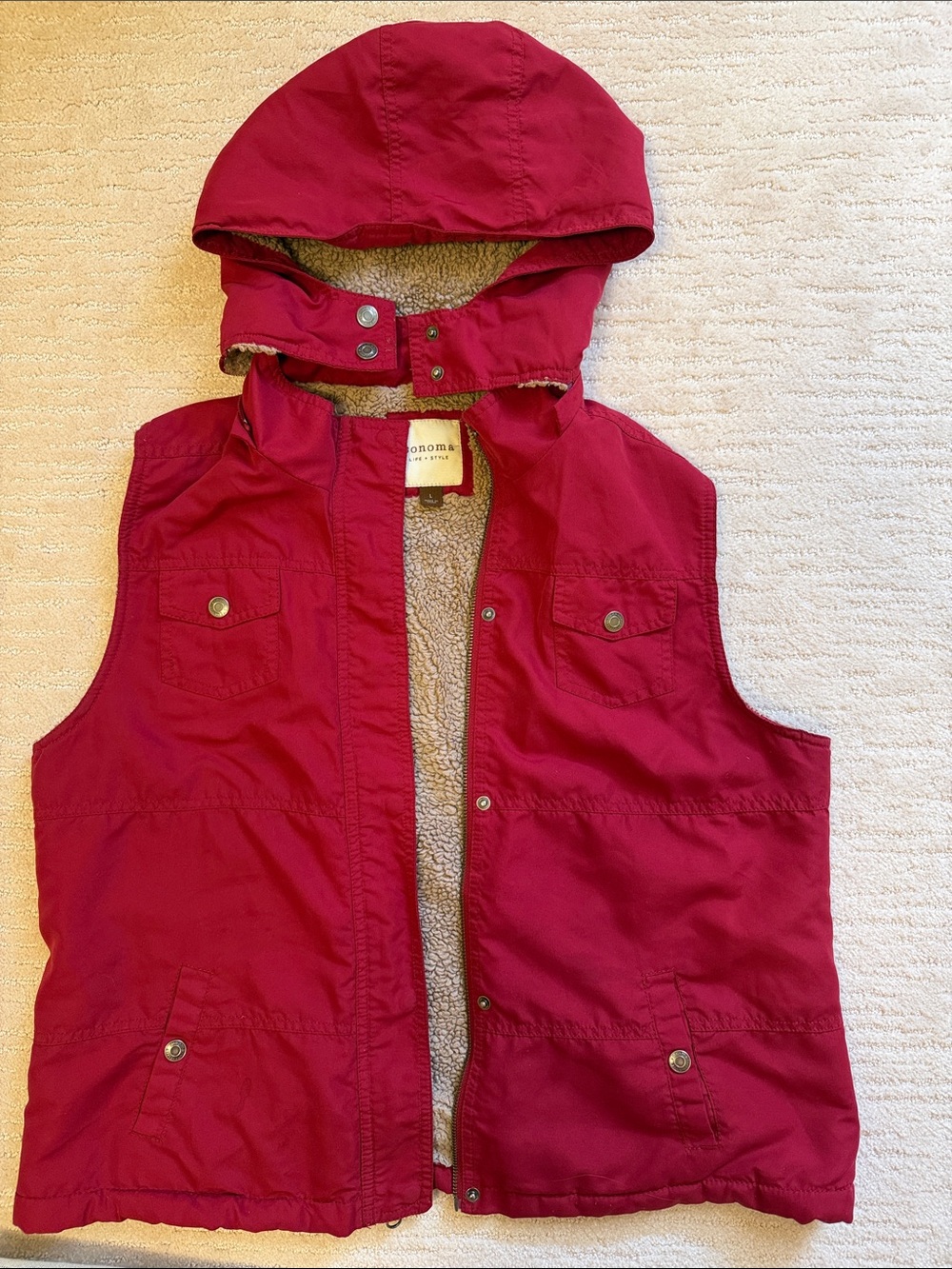 Crimson Hooded Sherpa-Lined Utility Vest